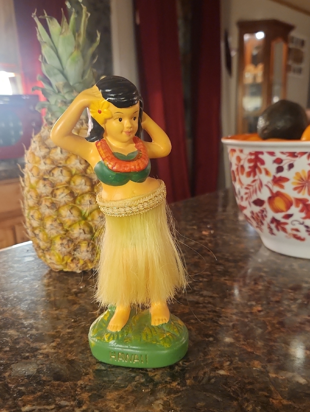 1984 Vintage Hawaii Hula Girl Figurine - Yellow Grass Skirt